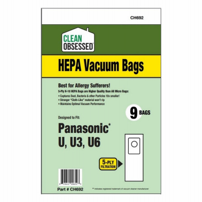 SUPPLIES ON DEMAND CH692 Panasonic Vacuum Cleaner Bags, Type U HEPA, 9-Ct.