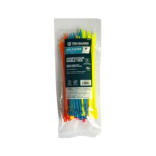 Self-Locking Cable Ties, Assorted Colors, 8 In - pack of 100 Self-Locking Cable Ties, Assorted Colors, 8 In - pack of 100