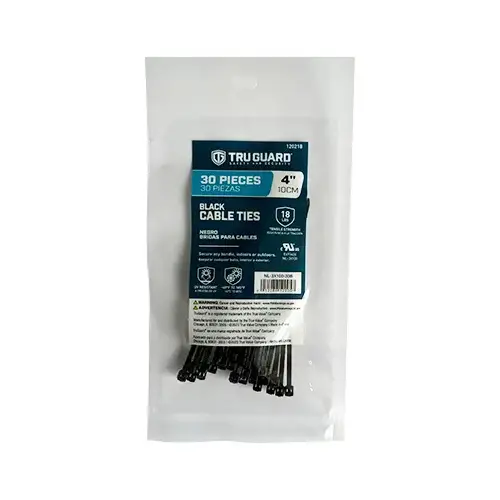Self-Locking Cable Ties, Black, 4 In - pack of 30
