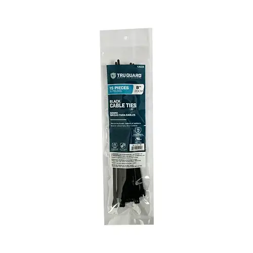 Self-Locking Cable Ties, Black, 8 In - pack of 15