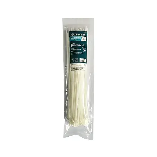 Self-Locking Cable Ties, White, 14 In - pack of 100