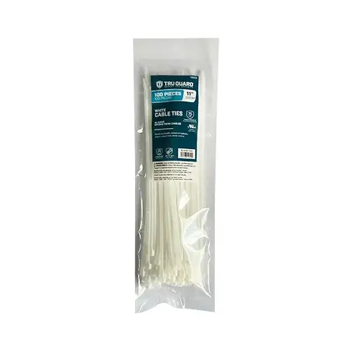 Self-Locking Cable Ties, White, 11 In - pack of 100