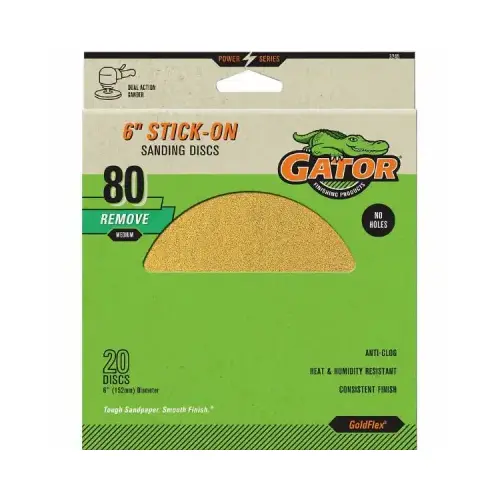 GoldFlex Stick-On Sanding Discs, 80 Grit, 6 In., 25-Pk.