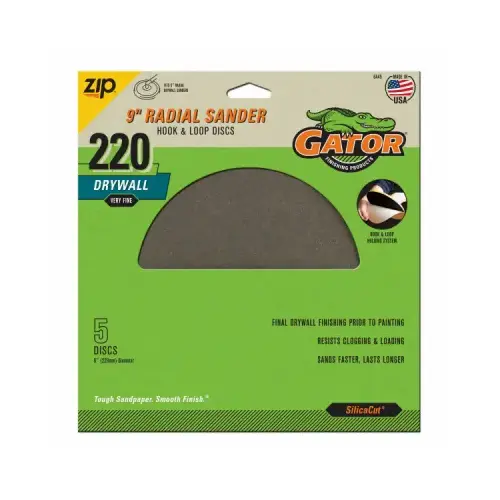Radial Sander Drywall Sanding Discs, Hook & Loop, 220 Grit, 9 In., 5-Pk. Radial Sander Drywall Sanding Discs, Hook & Loop, 220 Grit, 9 In., 5-Pk.