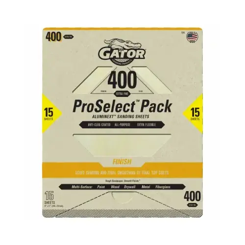 Gator Premium Sandpaper Sheets, 9 x 11 In., 400 Grit, 15-Pk. Gator Premium Sandpaper Sheets, 9 x 11 In., 400 Grit, 15-Pk.