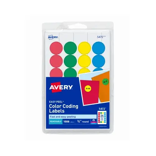 Removable Color Coding Labels, 3/4 In. Round, 1008-Pk.
