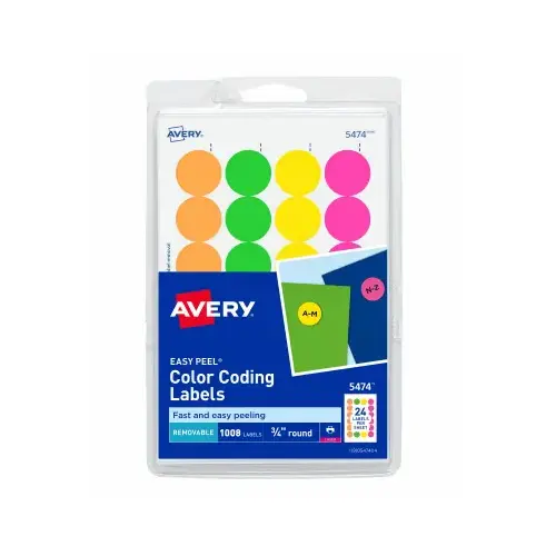 Removable Neon Color Coding Labels, 3/4 In. Round, 1008-Pk.