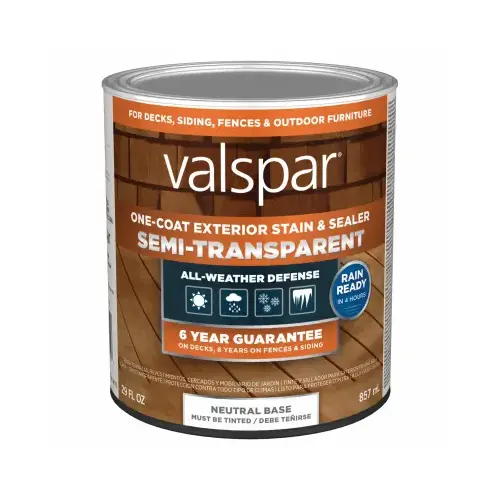 Valspar One-Coat Semi-Transparent Stain & Sealer, Neutral Base, 1 Quart
