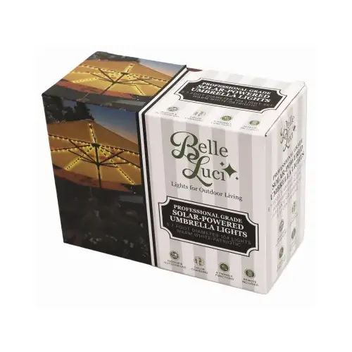 Belle Luci Solar Powered Umbrella Lights, Warm White or Patriotic Colors Belle Luci Solar Powered Umbrella Lights, Warm White or Patriotic Colors