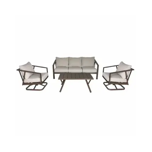 4-Pc. Steel Seating Set, Cream Cushioned Sofa & 2 Swivel Rockers, Table