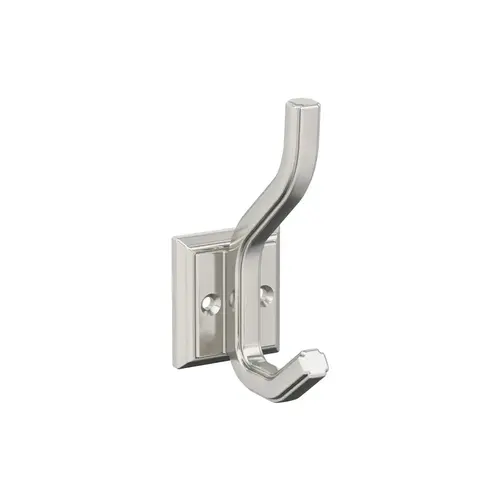 4-1/2" x 4-1/2" Aliso Double Prong Decorative Wall Hook, Satin Nickel