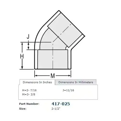2-1/2" Slip 45 Elbow PVC Sch. 40 White 2-1/2" Slip 45 Elbow PVC Sch. 40 White