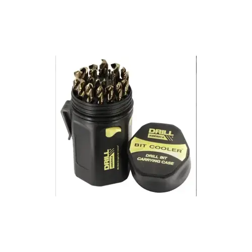 29 Piece M42 Gold Finish Cobalt w/135 Degree Split Point Tip Drill Bit Set in Plastic Case 1/16" - 1/2" (1/64" Increments) 29 Piece M42 Gold Finish Cobalt w/135 Degree Split Point Tip Drill Bit Set in Plastic Case 1/16" - 1/2" (1/64" Increments)