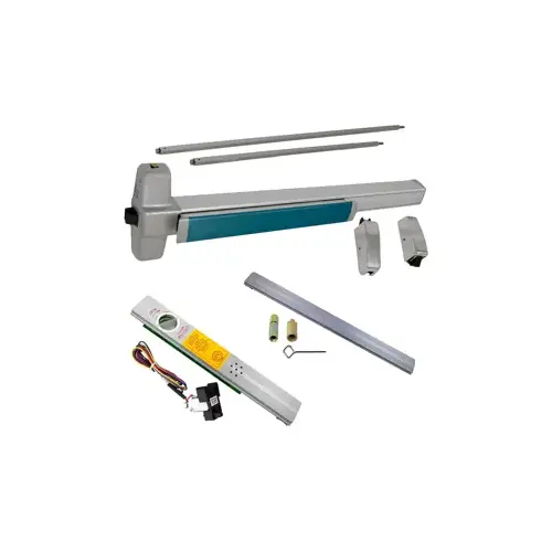 KIT - Alarmed (Requires 1-1/4" Mortise Cylinder), , RX (Request to Exit Switch), SVR (Surface Vertical Rod) Grooved Exit Device, Exit Only No Trim, 48" x 84", Grade 1, 628/US28 Satin Aluminum KIT - Alarmed (Requires 1-1/4" Mortise Cylinder), , RX (Request to Exit Switch), SVR (Surface Vertical Rod) Grooved Exit Device, Exit Only No Trim, 48" x 84", Grade 1, 628/US28 Satin Aluminum