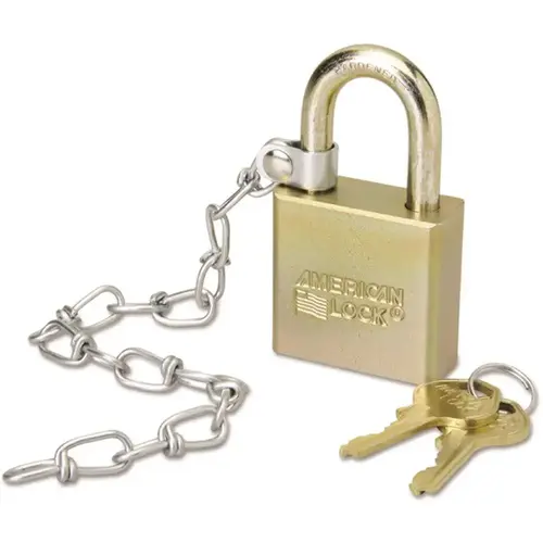 Padlock With Attached Chain, 1 3/4 Width, Steel Padlock With Attached Chain, 1 3/4 Width, Steel