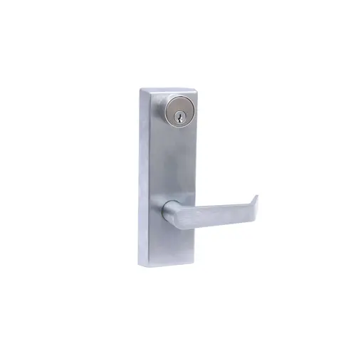 Brushed Chrome Commercial Storeroom Escutcheon Lever Trim with Lock for Panic Exit Device Brushed Chrome Commercial Storeroom Escutcheon Lever Trim with Lock for Panic Exit Device