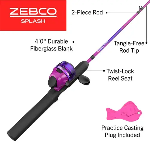 Zebco Kids Splash Jr. 4'-0" Medium-Light Spincast Combo - Purple