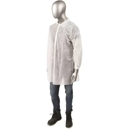Polypropylene Labcoat 5 Snaps No Pocket Elast Wrist XL Wht White