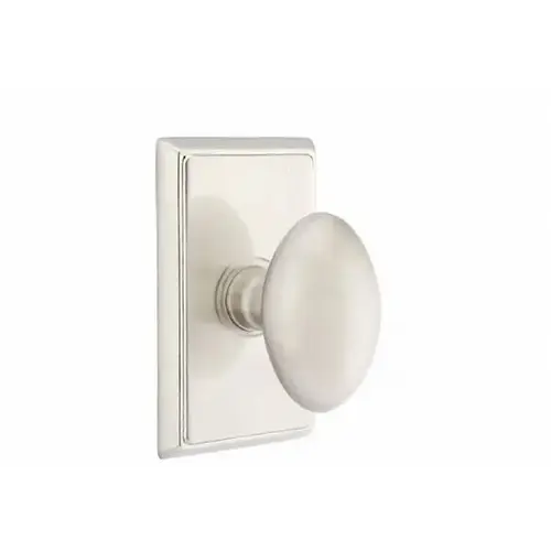 Egg Knob Privacy With Rectangular Rose Satin Nickel Finish Egg Knob Privacy With Rectangular Rose Satin Nickel Finish