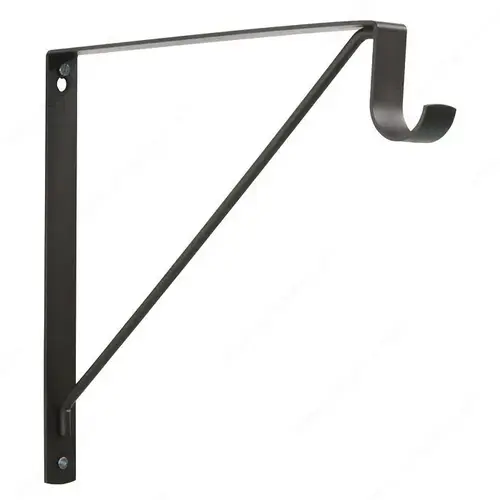 Round Rod And Shelf Bracket, Metal Material, 1-5/16" Rod Diameter, 12-3/8" Depth, Oil-Rubbed Bronze Finish, Screw Mount Round Rod And Shelf Bracket, Metal Material, 1-5/16" Rod Diameter, 12-3/8" Depth, Oil-Rubbed Bronze Finish, Screw Mount
