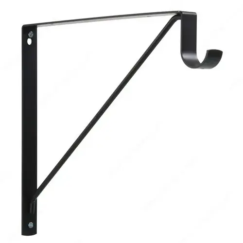 Round Rod And Shelf Bracket, Metal Material, 1-5/16" Rod Diameter, 12-3/8" Depth, Matte Black Finish Round Rod And Shelf Bracket, Metal Material, 1-5/16" Rod Diameter, 12-3/8" Depth, Matte Black Finish