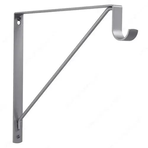 Round Rod And Shelf Bracket, Metal Material, Screw Mount, 1-5/16" Rod Diameter, 12-3/8" Depth, Matte Chrome Finish Round Rod And Shelf Bracket, Metal Material, Screw Mount, 1-5/16" Rod Diameter, 12-3/8" Depth, Matte Chrome Finish