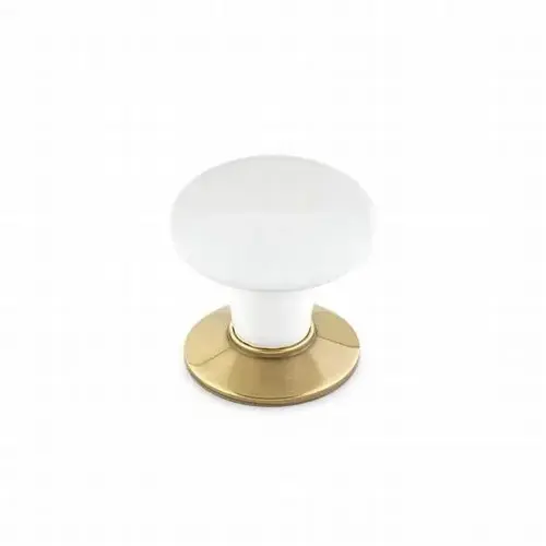 Ice White Porcelain 1-3/4" Cabinet Knob French Antique Brass Finish