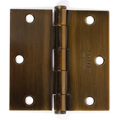 3-1/2" X 3-1/2" Square Steel Residential Duty Hinge French Antique Brass Finish Pair 3-1/2" X 3-1/2" Square Steel Residential Duty Hinge French Antique Brass Finish Pair