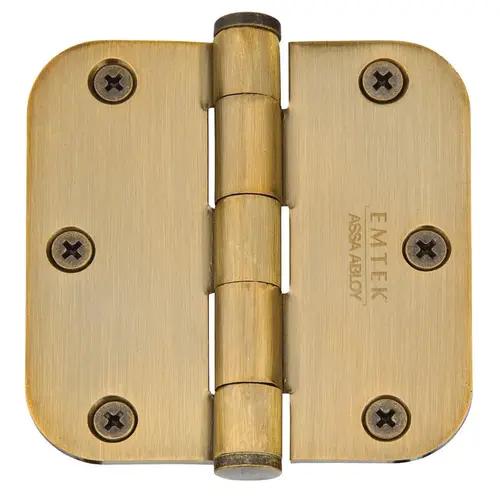 3-1/2" X 3-1/2" 5/8" Radius Heavy Duty Steel Hinge French Antique Brass Finish Pair 3-1/2" X 3-1/2" 5/8" Radius Heavy Duty Steel Hinge French Antique Brass Finish Pair