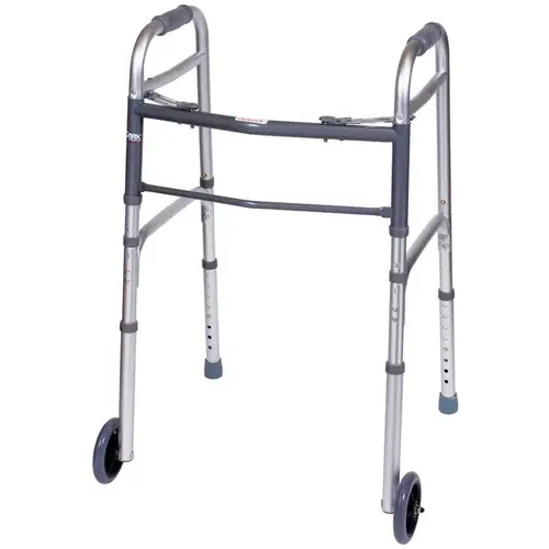 Folding Walker W/Wheels Gray Aluminum 37" H X 18.63" L Gray