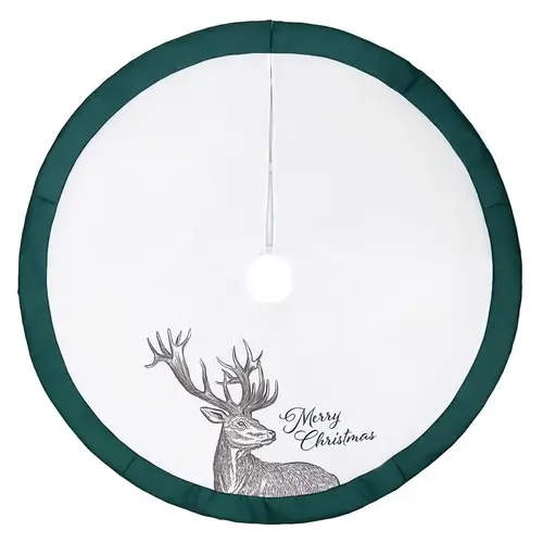 Tree Skirt Home Green/White Merry Christmas Deer 48" Green/White