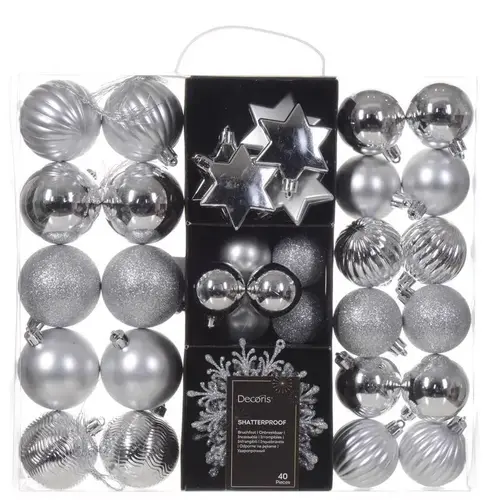 Ornaments Silver Assorted Shatterproof 2" Silver - pack of 12 Ornaments Silver Assorted Shatterproof 2" Silver - pack of 12
