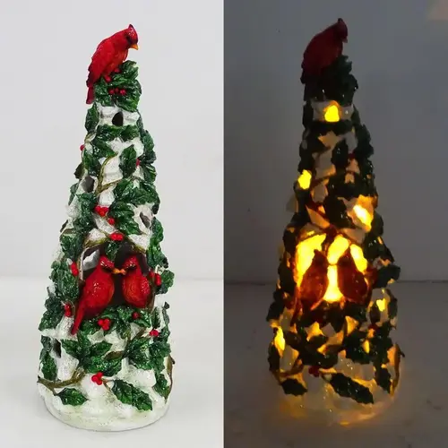 Table Decor LED Green/Red Christmas Tree with Cardinals 14" Green/Red Table Decor LED Green/Red Christmas Tree with Cardinals 14" Green/Red