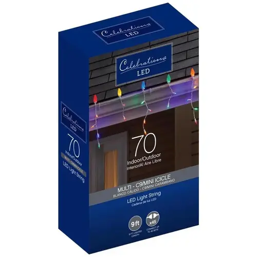 Christmas Lights Blue LED C9 Multicolored 70 ct Icicle 9 ft. Christmas Lights Blue LED C9 Multicolored 70 ct Icicle 9 ft.