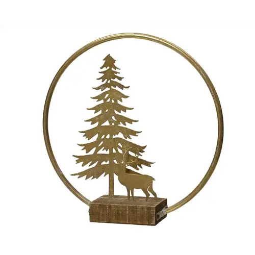 Table Decor Gold Tree with Deer 11" Gold