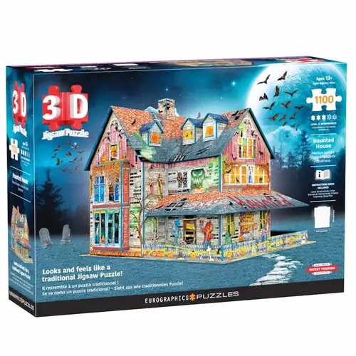 3D Jigsaw Puzzle Halloween Haunted House Multicolored 1100 pc Multicolored