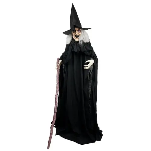 Animated Witch w/Cane, 6 ft H, Metal, PVC, Internal Light/Music: Internal Sounds, Indoor/Outdoor Animated Witch w/Cane, 6 ft H, Metal, PVC, Internal Light/Music: Internal Sounds, Indoor/Outdoor