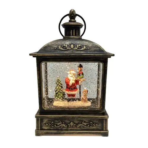 Black Lantern with Santa & Dog, 8-1/2 in H, Plastic, Black, Internal Light, Indoor - pack of 6 Black Lantern with Santa & Dog, 8-1/2 in H, Plastic, Black, Internal Light, Indoor - pack of 6