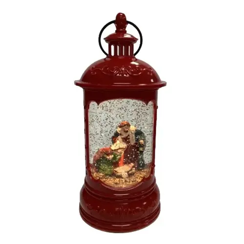 Snow Globe Lantern with Nativity Scene, 9 in H, Nativity Water Globe, Plastic/Resin, Red, Internal Light