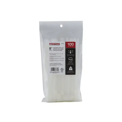 Cable Tie, 50 mm Max Bundle Dia, Self-Locking Locking, Nylon, White - pack of 100