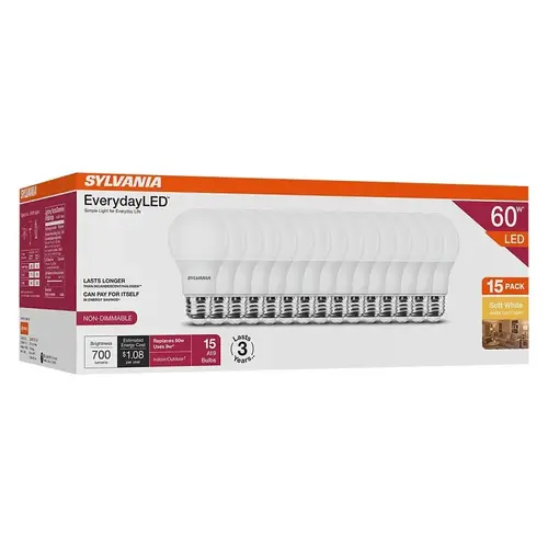 LED BULB A19 3YR 2700K SW 60W - pack of 15