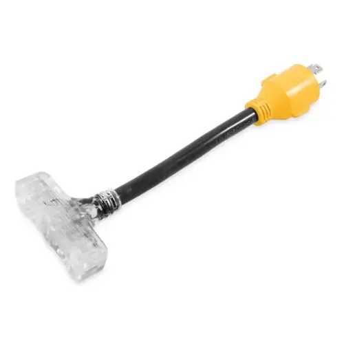 Locking Generator Adapter, 30/15 A, 125 V, Male, Lighted Female, 10/3 ga Cable, Black/Yellow Jacket