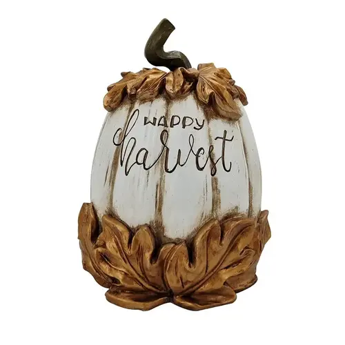 Happy Harvest Pumpkin, 10-1/2 in H, Resin, Gold, Indoor Happy Harvest Pumpkin, 10-1/2 in H, Resin, Gold, Indoor