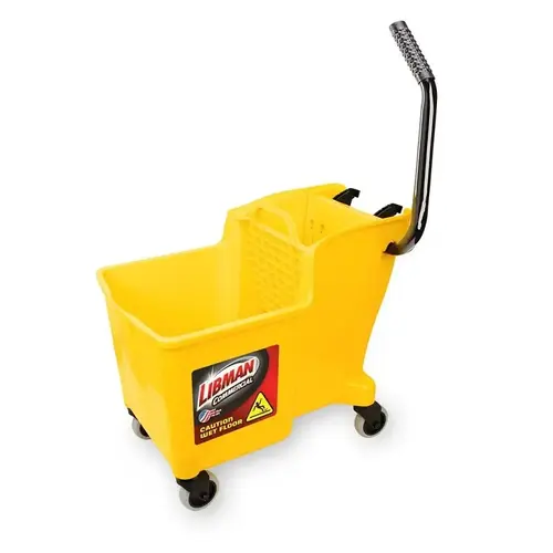 1-Piece Bucket and Wringer, 32 qt, Square, Polypropylene Bucket/Pail, Polypropylene Wringer, Yellow