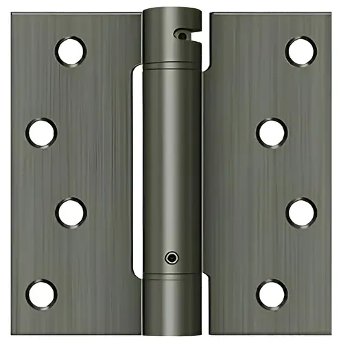 Single Action Spring Hinge, Steel Material, 4" X 4" Size, Square Corner Style, Antique Nickel Finish Single Action Spring Hinge, Steel Material, 4" X 4" Size, Square Corner Style, Antique Nickel Finish