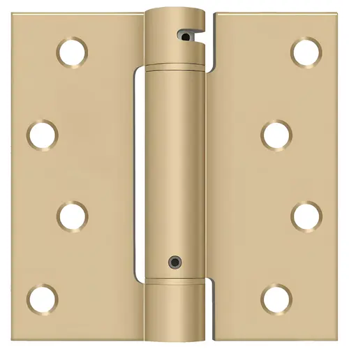 Dsh44 Single Action Spring Hinge, Steel Material, 4" X 4" Size, Square Corner, 0.097" Thickness, Brushed Brass Finish Dsh44 Single Action Spring Hinge, Steel Material, 4" X 4" Size, Square Corner, 0.097" Thickness, Brushed Brass Finish