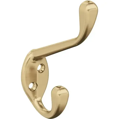 Noble Series Double Prong Wall Hook, 7/16 in W, Zinc, Champagne Bronze, 25 lb, 3-9/16 in Projection