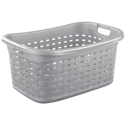 Weave Laundry Basket, Plastic, Cement, 26 in L x 18-3/8 in W x 12-1/2 in H Outside Weave Laundry Basket, Plastic, Cement, 26 in L x 18-3/8 in W x 12-1/2 in H Outside