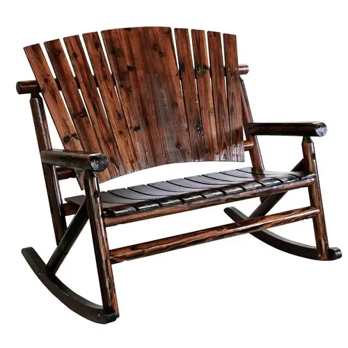 Char-Log Series Double Rocker Chair, 51.2 in OAW, 36.6 in OAD, 44.09 in OAH, Wood, Brown