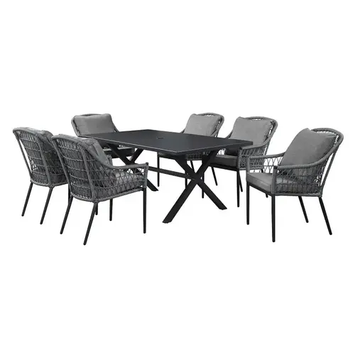 Paradise Dining Set, 7-Piece, 6 Seating, Rectangular Table, Steel Tabletop, Charcoal Table